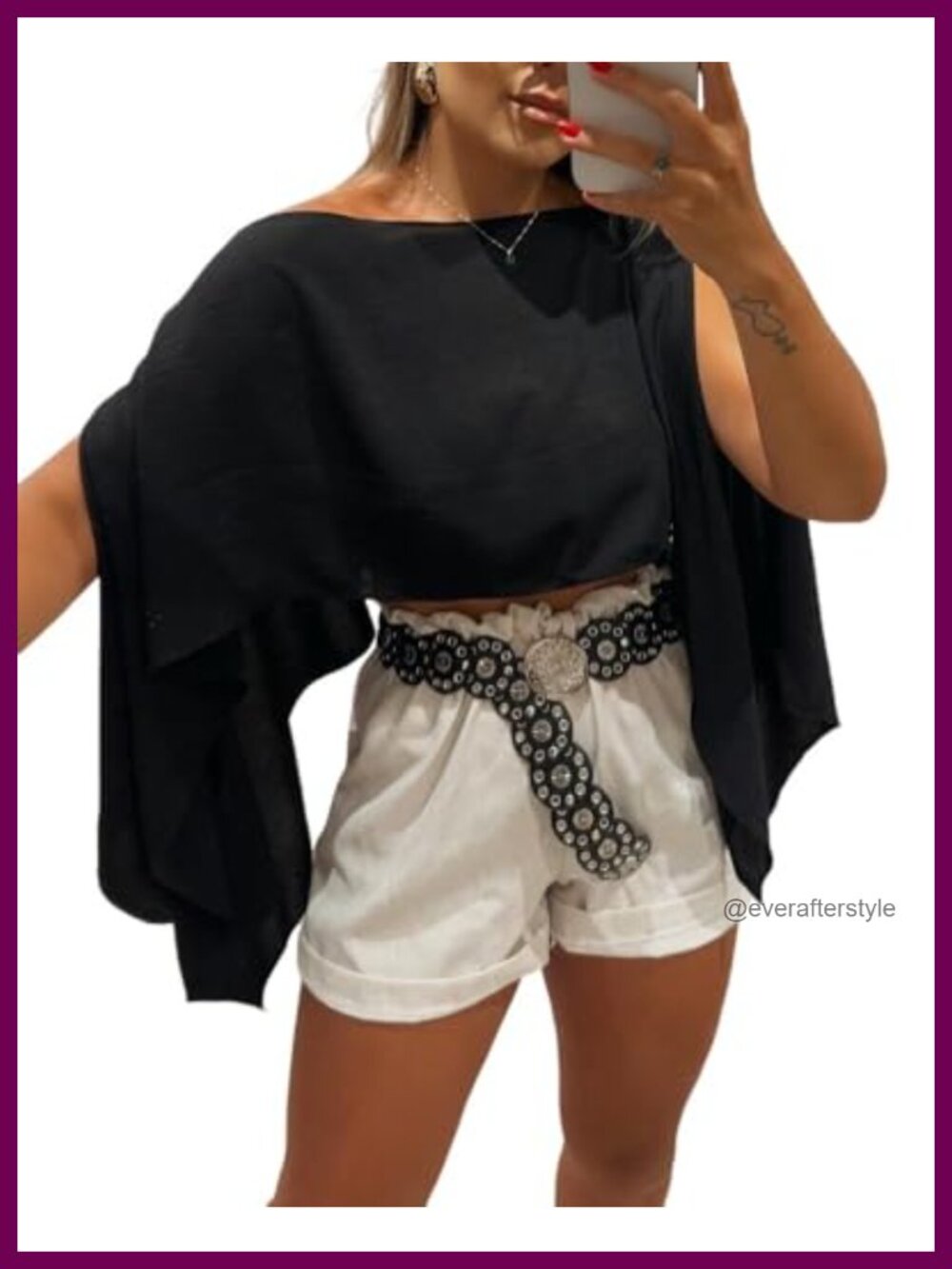 Womens Off Shoulder Top Batwing Slit Sleeve Blouse with Bandeau 2 Piece Set